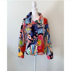 Vintage Abstract Colorful Fun Button-up Jacket. Size Large